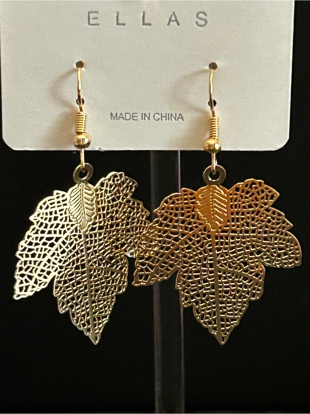 Ellas Gold-Tone Leaf Filigree Drop Earrings